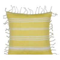 Fresh Yellow &amp; White Striped Cushion Cover with knotted edging