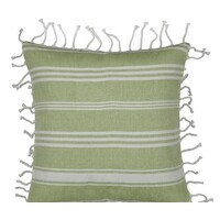 Fresh Green &amp; White Striped Cushion Cover with white knotted edging