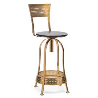 Gold Black Swivel Kitchen Bar Stool Chair with High Back in Netted Design Frame