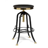 Industrial Wooden Height Adjustable Swivel Bar Stool - Gold Black