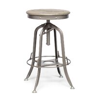 Industrial Height Adjustable Swivel Bar Stool with Oak Wood Top - Grey Finish