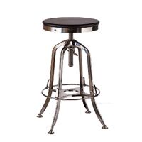 Industrial Wooden Height Adjustable Swivel Bar Stool - Nickel Black