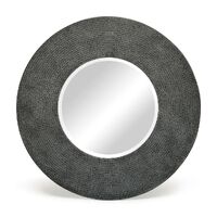 Round Wall Mirror with Croc Pattern Frame in Black Silver Finish