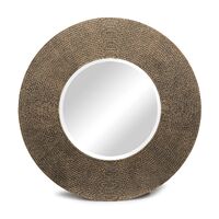 Round Wall Mirror with Croc Pattern Frame in Gold Black Finish