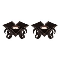 Decorative Black Metal Lotus Tea Light Candle Holders in Set of 2