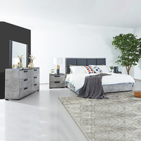 Queen 4 Pcs Bedroom Suite with Dresser Fabric Upholstery MDF Combination of Black &amp; Cement Colour