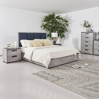 Queen 4 Pcs Bedroom Suite with Tallboy Fabric Upholstery MDF Combination of Black &amp; Cement Colour