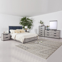 Queen 5 Pcs Bedroom Suite Fabric Upholstery MDF Combination of Black &amp; Cement Colour