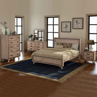 5 Pieces Bedroom Suite King Size Silver Brush in Acacia Wood Construction Bed, Bedside Table, Tallboy &amp; Dresser