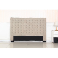 Bed Head King Beige Headboard Upholstery Fabric Tufted Buttons