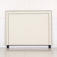 Bed Head Queen White Headboard Upholstery Fabric Studded Buttons