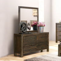 Dresser with 6 Storage Drawers in Solid Acacia &amp; Veneer With Mirror in Chocolate Colour
