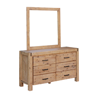 Dresser with 6 Storage Drawers in Solid Acacia &amp; Veneer With Mirror in Oak Colour