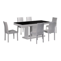 7 Pieces Dining Suite Dining Table &amp; 6X  White Chairs in Rectangular Shape High Glossy MDF Wooden Base Combination of Black &amp; White Colour