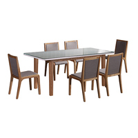7 Pieces Dining Suite Dining Table &amp; 6X Chairs in White Top High Glossy Wooden Base