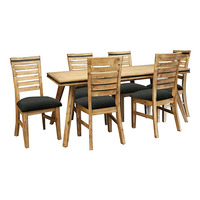 7 Pieces Dining Suite 180cm Medium Size Dining Table &amp; 6X Chairs in Solid Acacia Wooden Frame in Silver Brush Colour