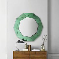 Wall Mirror MDF Silver Mirror &amp; Green Frame Trigonometrical Shape MRR-04