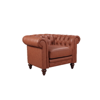 Single Seater Brown Sofa Lounge Button Tufted in Faux Leather