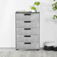 Dressing Chest With 6 Storage Drawers MDF Mirror Combination of Black &amp; Cement Colour