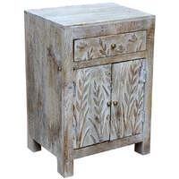 2 drawer whitewashed bedside cabinet in bird design
