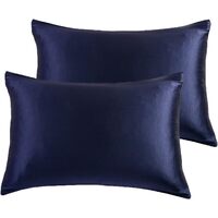 Luxury Pillowcase 2 Pack - 100% Pure Mulberry Silk on Both Sides - Navy Blue