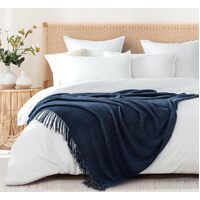 Micro Plush Knitted Woven Throw Blanket - Navy