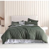 Vintage Washed Microfibre Quilt Cover Set (2Pcs) - Khaki Green - Single Size