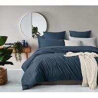100% (3Pcs) Cotton Vintage Washed Bed Quilt Cover Set - Dark Indigo - Double Size