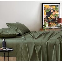 Vintage Washed 100% Cotton Sheet Set with 2 Pillowcases - Khaki Green - Double