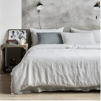 100% French Flax Linen Vintage Washed Soft Quilt Cover Set - White - Queen