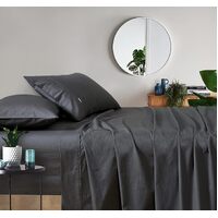 Vintage Washed 100% Cotton Sheet Set with 2 Pillowcases - Charcoal - Queen Size