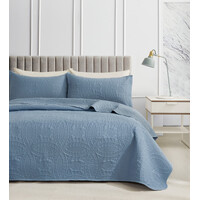 Lisbon Quilted 3 Pieces Embossed Coverlet Set-queen/king blue