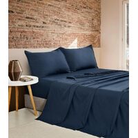 Vintage Washed Microfibre Sheet Set with 2 Pillowcases - Navy - King