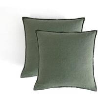 Vintage Washed Microfibre European Pillowcases - Set of 2 Luxurious European Pillow Covers - Khaki Green