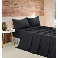 Vintage Washed Microfibre Sheet Set with 1 Pillowcase - Black - King Single