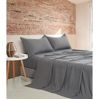 Vintage Washed Microfibre Sheet Set with 1 Pillowcase - Grey - King Single
