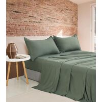 Vintage Washed Microfibre Sheet Set with 1 Pillowcase - Khaki Green - King Single