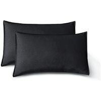 Vintage Washed Microfibre Standard Pillowcases - Set of 2 Luxurious Standard Pillow Covers - Black