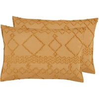 100% Premium Microfibre Tufted Standard Pillowcases - Set of 2 Luxurious Standard Pillow Cover with Elegant Design - Caramel