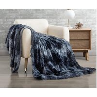 Double Sided Faux Fur Shaggy Throw Blanket - Navy