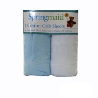 2 Piece of Baby Cot Cotton Fitted Sheet Blue &amp; White