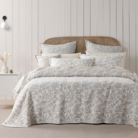Bianca Ameila Stone Jacquard Quilted Foliage Bedspread Set Super King