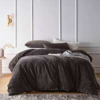 Vintage Design Homewares Cotton Velvet Quilt Cover Set Storm Grey Queen