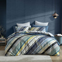 Logan &amp; Mason Beach House Blue 250TC 100% Cotton Sateen Quilt Cover Set Super King