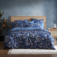 Logan &amp; Mason Elio Blue 250TC 100% Cotton Sateen Quilt Cover Set Queen