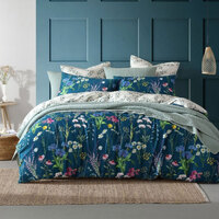 Logan &amp; Mason Floriana Teal 250TC 100% Cotton Sateen Quilt Cover Set Super King