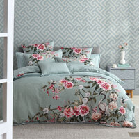 Logan &amp; Mason Lisha Sage 250TC 100% Cotton Sateen Quilt Cover Set Super King