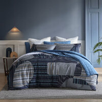 Logan &amp; Mason Statham Navy 250TC 100% Cotton Sateen Quilt Cover Set Queen