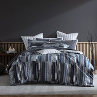 Logan &amp; Mason Urban Stripe Charcoal 250TC 100% Cotton Sateen Quilt Cover Set Queen