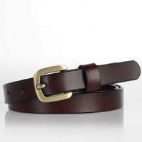 New Women&#39;s Belt Luxury Genuine Leather Belts For Women Female Gold Pin Buckle (Coffee)